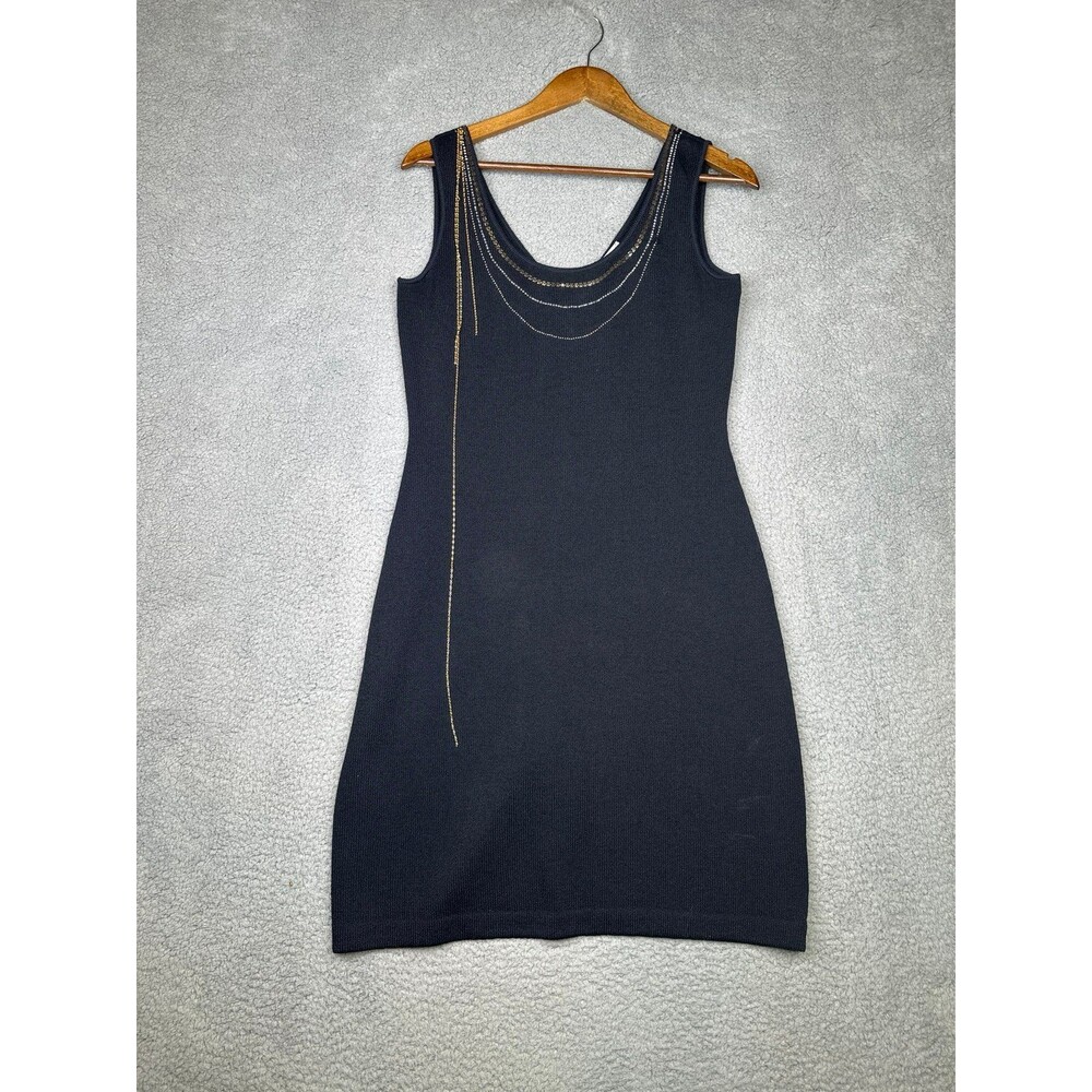 St. John Evening black Rhinsetone Santana knit chain low back dress *FLAWED*
